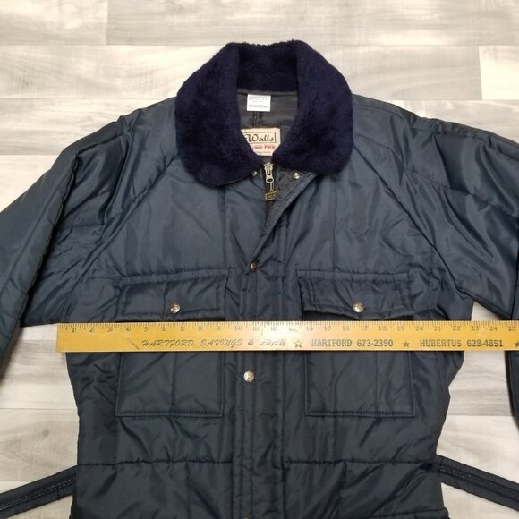 ✅VTG Walls Blizzard Pruf Coveralls Men XL Reg 46-48 Belted Faux Fur Collar STAIN - Picture 11 of 14